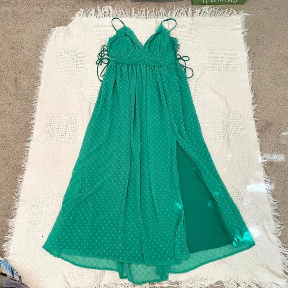 Asos Design elasticated frill waist midi slip dress textured D1 5024